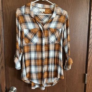 Mustard Plaid Button-Up Shirt